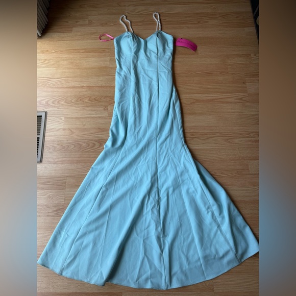 Betsey Johnson x Loren Gray 'Pearl Plunge' Light Aqua Blue Maxi Dress Sz 2 NWT - Picture 6 of 12